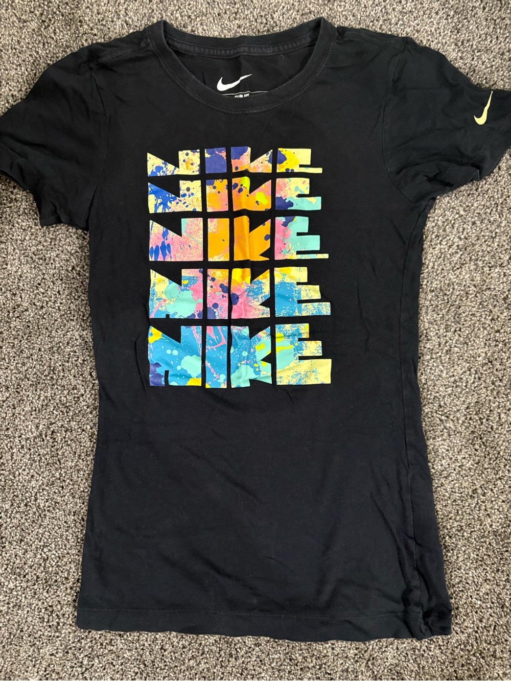 Nike Black Short-Sleeve Tee with Multicolor Block Graphic